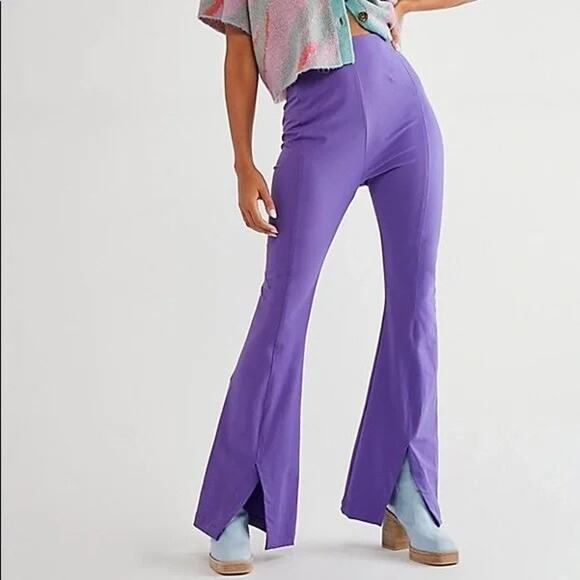 Free People Pants - Free People Real Deal Flare Pants XS Womens Purple Split Leg High Rise
